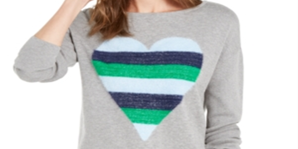 Suéter feminino metálico com estampa de coração Maison Jules, cinza, tamanho XS