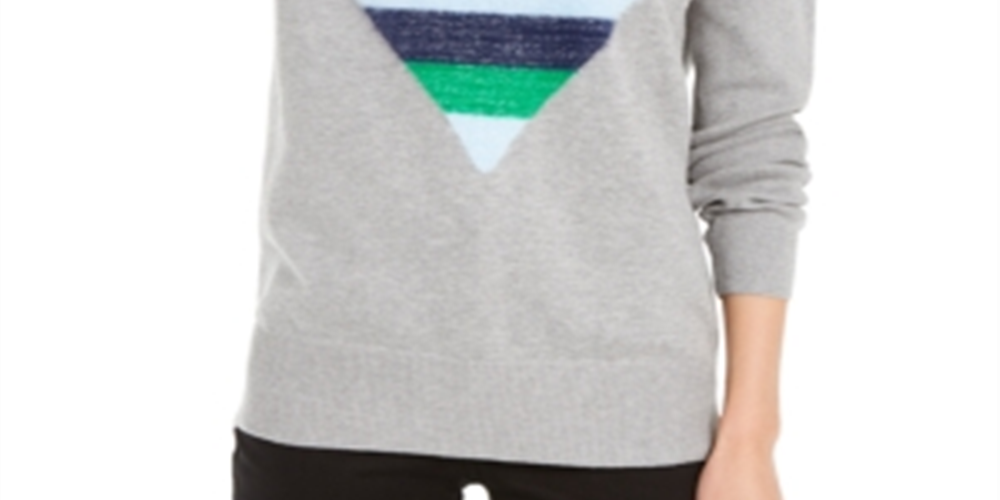 Suéter feminino metálico com estampa de coração Maison Jules, cinza, tamanho XS