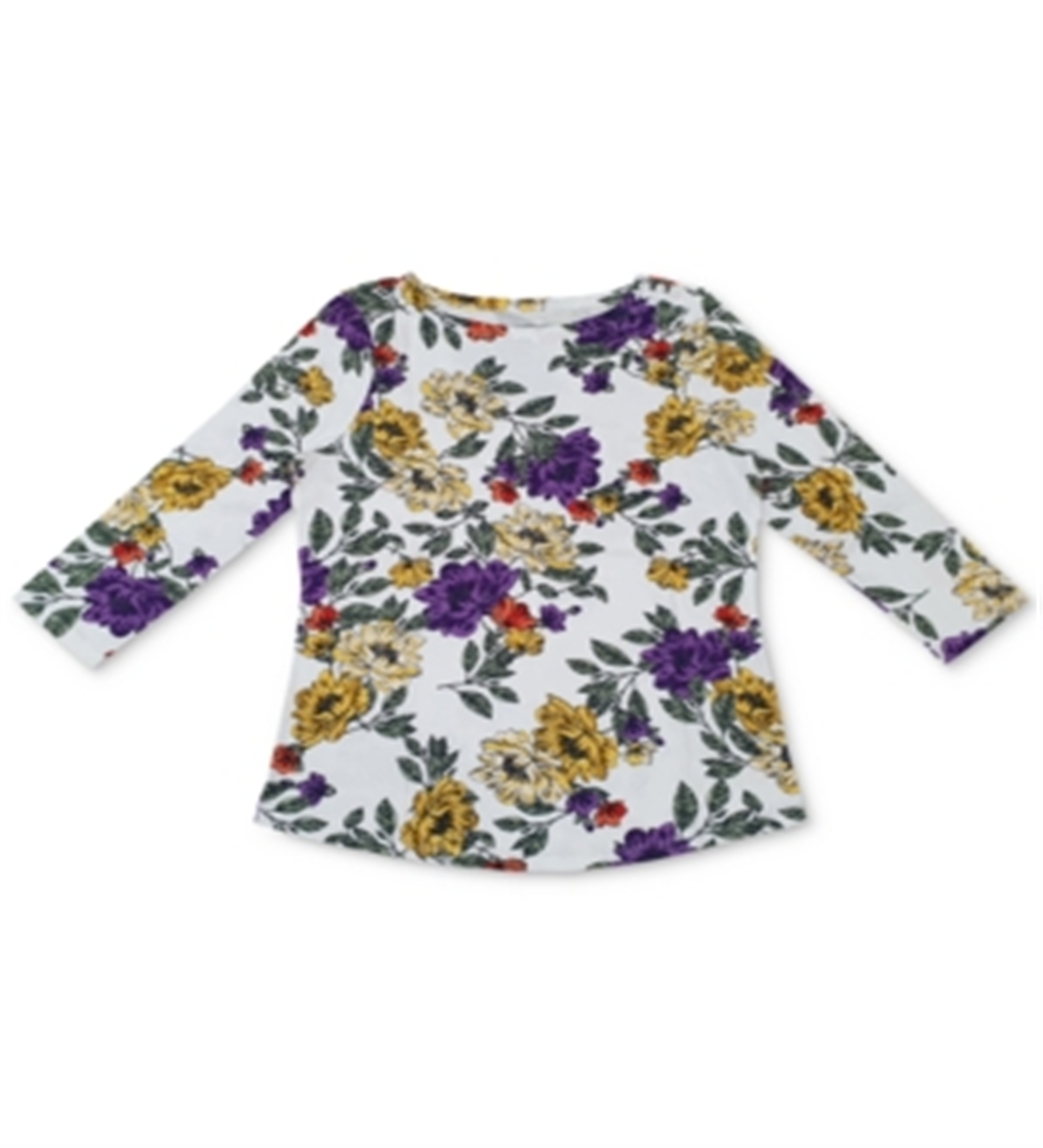 Blusa feminina com estampa floral Charter Club, branca, tamanho grande