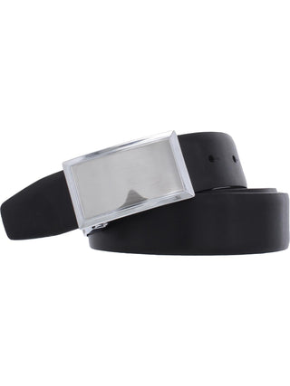 Cinto reversível Perry Ellis masculino de couro brilhante com placa preta, tamanho 36