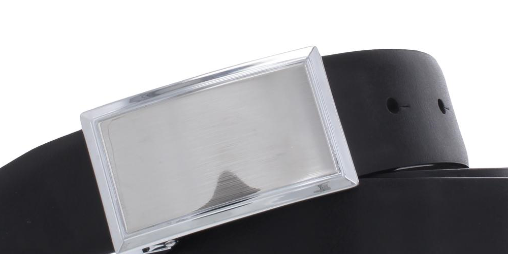 Cinto reversível Perry Ellis masculino de couro brilhante com placa preta, tamanho 36