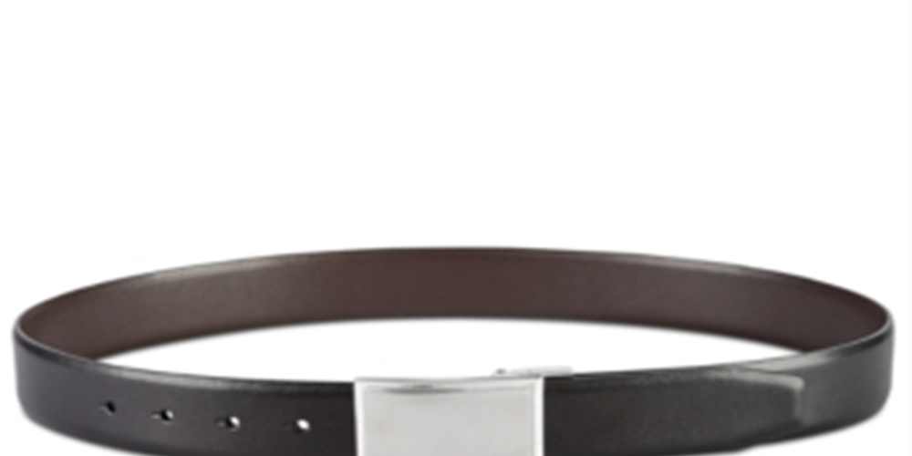 Cinto reversível Perry Ellis masculino de couro brilhante com placa preta, tamanho 36