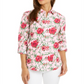 Camisa feminina Charter Club com estampa de linho e mangas curtas, rosa, tamanho pequeno