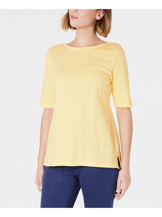 Charter Club Top feminino de algodão com listras e mangas compridas, tamanho médio, amarelo