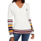 Tommy Hilfiger Suéter Feminino com Logo Bordado e Acabamento Contrastado, Branco, Tamanho X-S