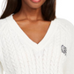 Tommy Hilfiger Suéter Feminino com Logo Bordado e Acabamento Contrastado, Branco, Tamanho X-S