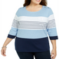Karen Scott Blusa Feminina Decote Redondo Colorblock Azul Tamanho 1X