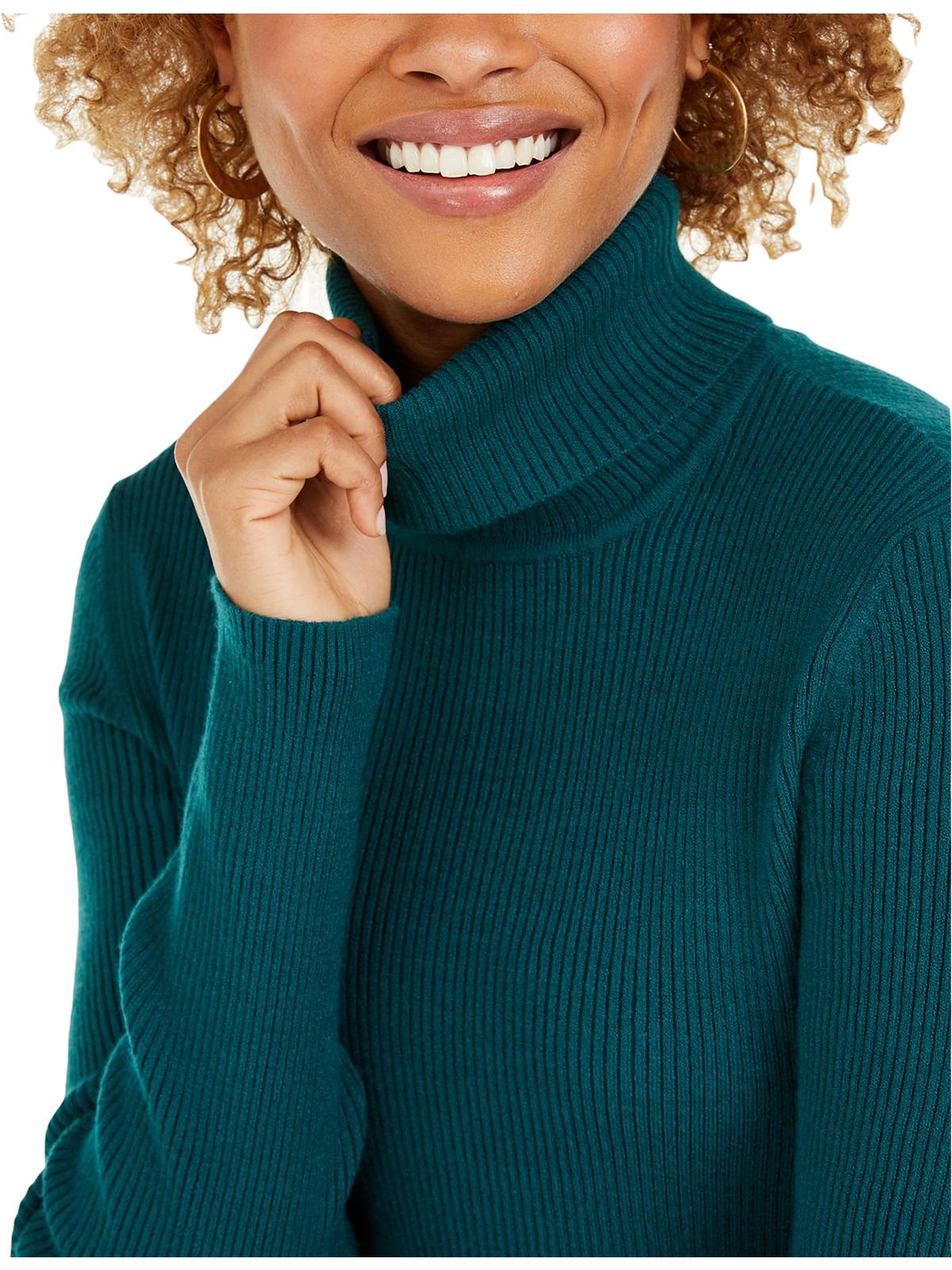 Blusa feminina listrada com gola alta e nervuras Style &amp; Co, verde, tamanho pequeno