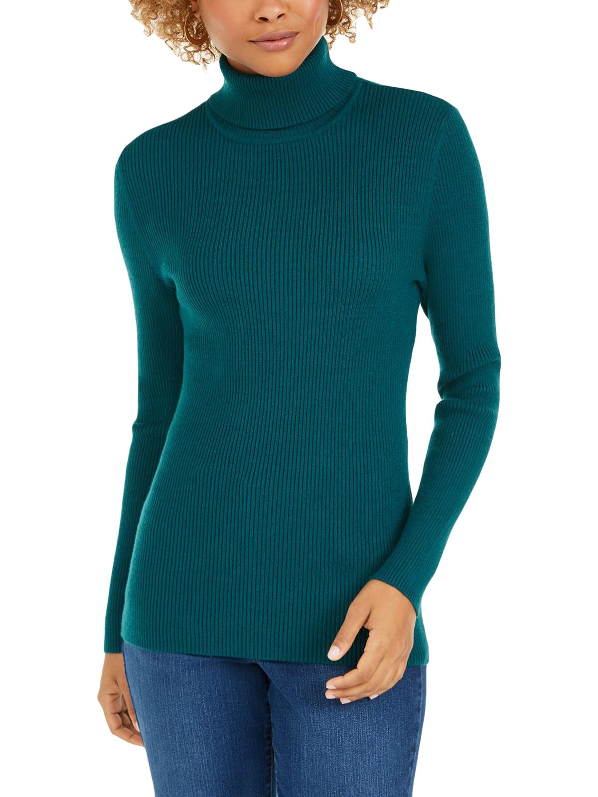 Blusa feminina listrada com gola alta e nervuras Style &amp; Co, verde, tamanho pequeno