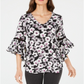 Blusa feminina Alfani com cordão embutido, preta, tamanho pequeno P