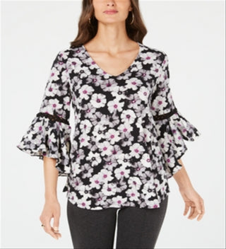 Blusa feminina Alfani com cordão embutido, preta, tamanho pequeno P