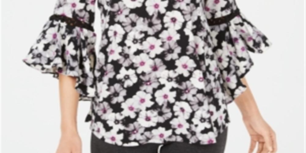 Blusa feminina Alfani com cordão embutido, preta, tamanho pequeno P