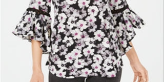 Blusa feminina Alfani com cordão embutido, preta, tamanho pequeno P