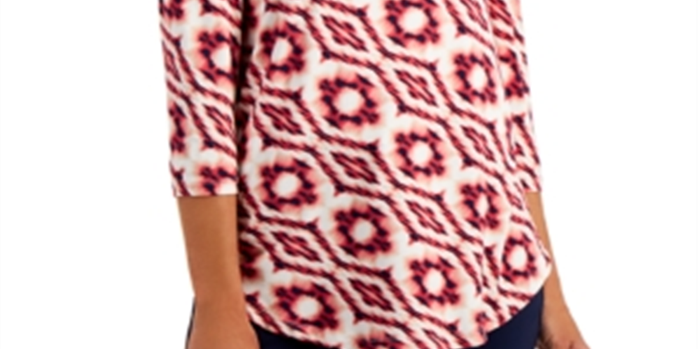 JM Collection Top feminino tingido com diamantes, vermelho, tamanho XX-G