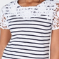 Charter Club Top listrado de crochê de algodão feminino, branco, tamanho X-S