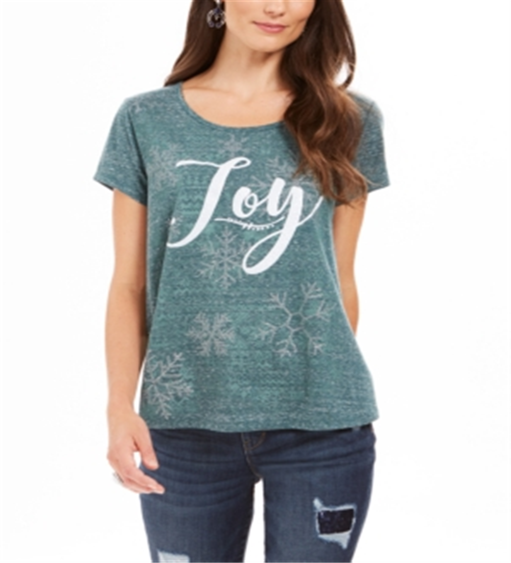 Camiseta feminina com estampa gráfica Joy da Style &amp; Co, verde, tamanho pequeno G