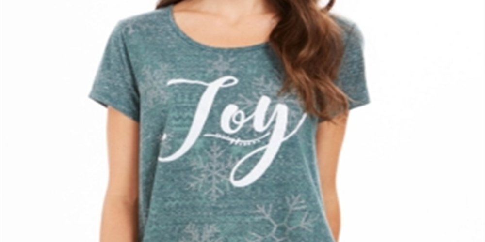 Camiseta feminina com estampa gráfica Joy da Style &amp; Co, verde, tamanho pequeno G