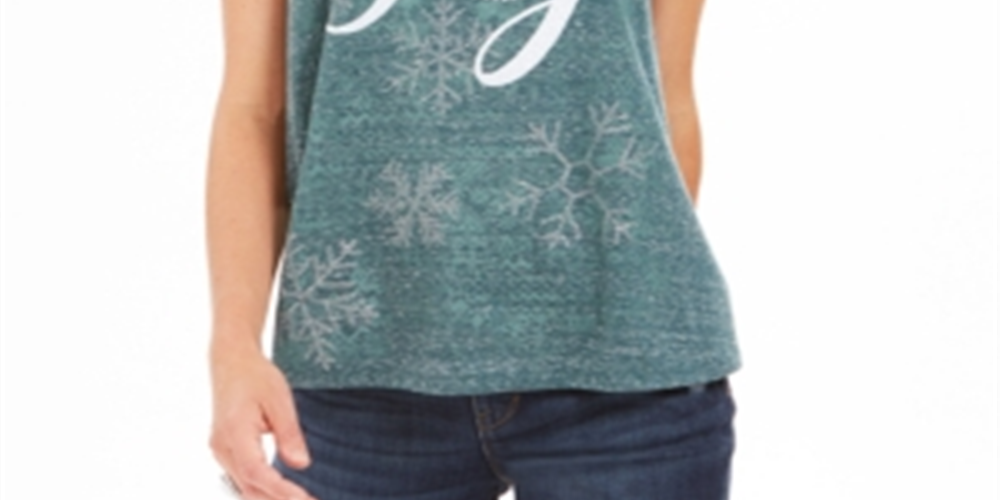 Camiseta feminina com estampa gráfica Joy da Style &amp; Co, verde, tamanho pequeno G