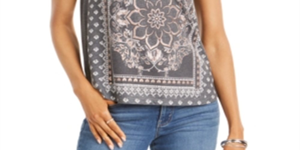 Camiseta feminina com estampa de oncinha e decote em V, tamanho pequeno, cinza, estilo &amp; co