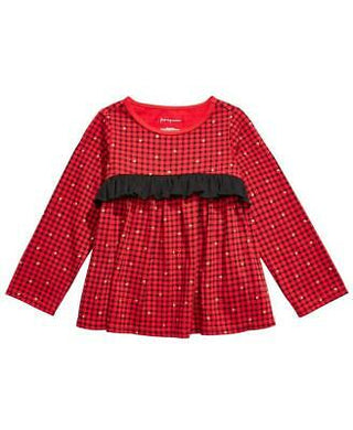 Camiseta xadrez de algodão manga longa com babados First Impressions para bebês meninas, tamanho 3-6 meses