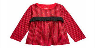 Camiseta xadrez de algodão manga longa com babados First Impressions para bebês meninas, tamanho 3-6 meses