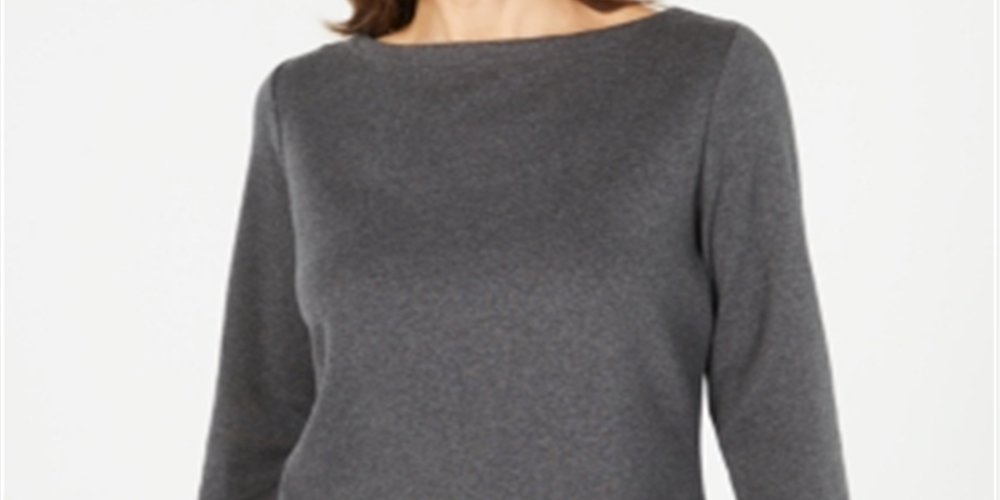 Karen Scott Blusa feminina de algodão com botões laterais e manga 3/4, tamanho P, cor carvão