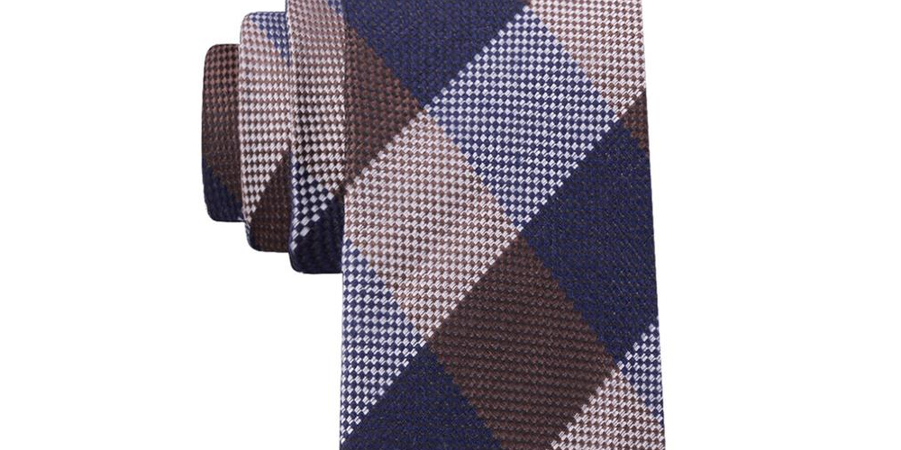 Gravata masculina Tommy Hilfiger com estampa xadrez e mistura de lã, marrom, tamanho regular