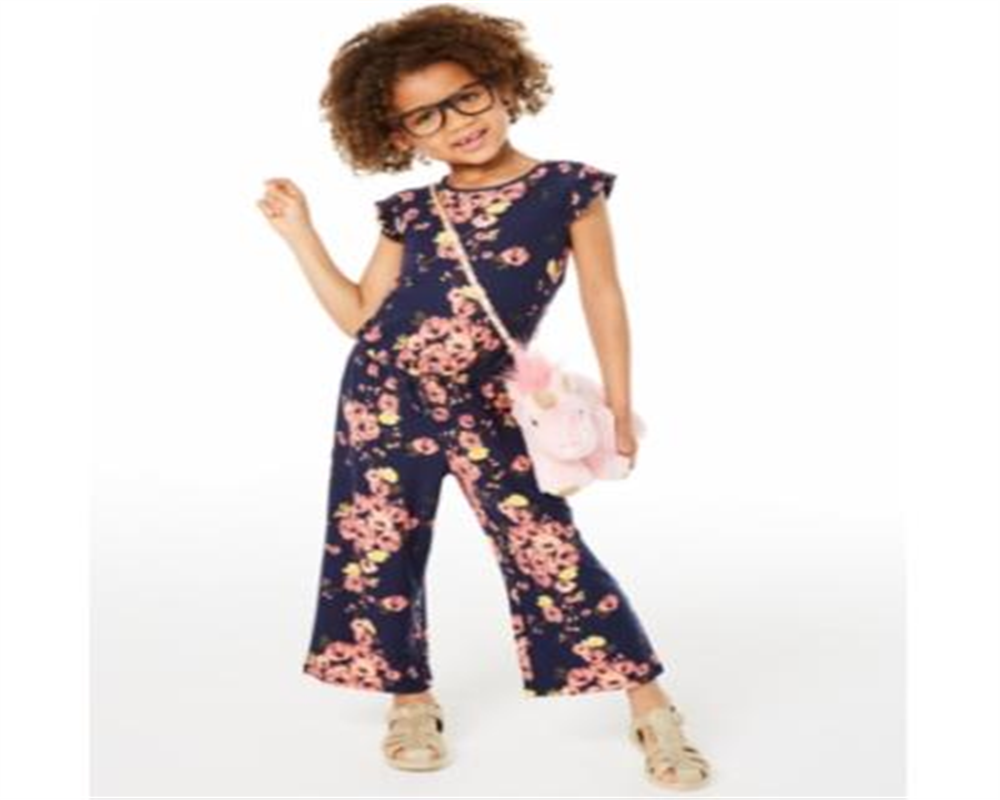 Macacão infantil com estampa floral e mangas esvoaçantes Epic Threads para meninas, azul, tamanho 4T