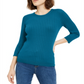 Suéter feminino Maison Jules com gola redonda canelada, verde, tamanho pequeno