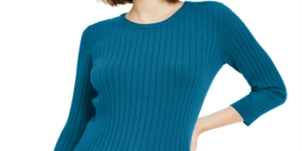 Suéter feminino Maison Jules com gola redonda canelada, verde, tamanho pequeno
