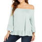 Blusa feminina estilo &amp; co ombro a ombro com babados, tamanho PP, menta, haze