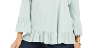 Blusa feminina estilo &amp; co ombro a ombro com babados, tamanho PP, menta, haze