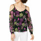 Blusa feminina INC International Concepts com decote em V e mangas curtas, floral, preta, tamanho pequeno médio