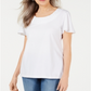Karen Scott Blusa Feminina com Acabamento em Basketweave e Manga Flutter, Branca, Tamanho Grande
