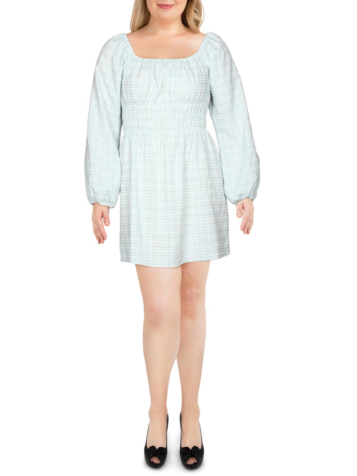 Vestido curto boho franzido Leyden feminino, azul, tamanho grande