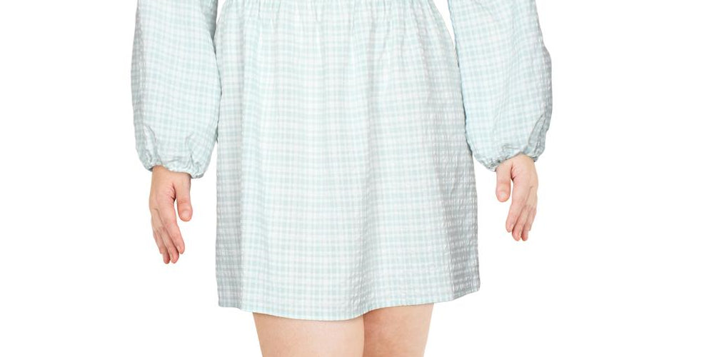 Vestido curto boho franzido Leyden feminino, azul, tamanho grande