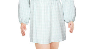 Vestido curto boho franzido Leyden feminino, azul, tamanho grande