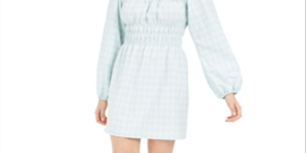 Vestido curto boho franzido Leyden feminino, azul, tamanho grande