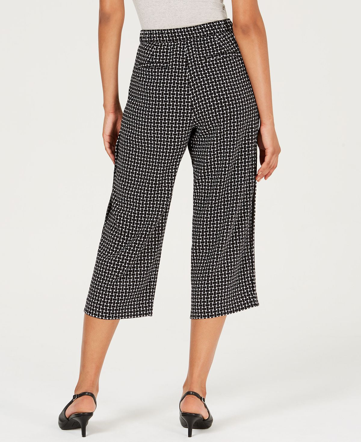 Calça culotte estampada feminina Alfani preta tamanho pequeno P