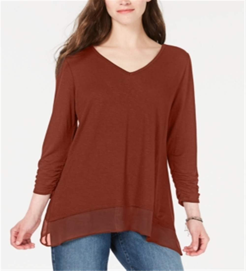 Top feminino de chiffon com decote em V e bainha vermelha, tamanho extragrande, da Style &amp; Co