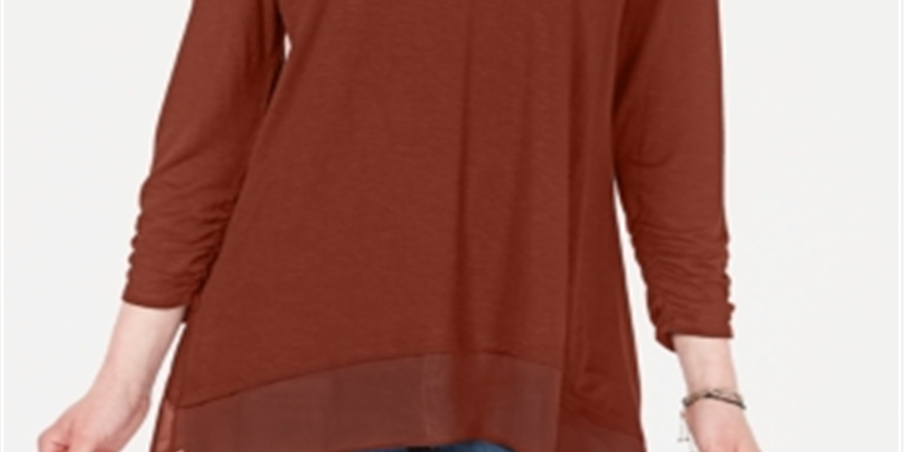 Top feminino de chiffon com decote em V e bainha vermelha, tamanho extragrande, da Style &amp; Co