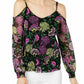 Blusa feminina com decote em V e ombros descobertos, floral, preta, tamanho pequeno e pequeno, da INC International Concepts