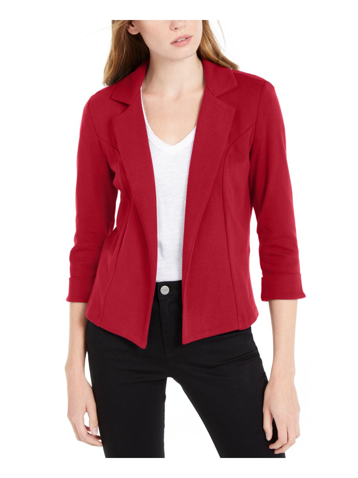 Blazer de malha feminino Maison Jules com manga 3/4, vermelho, tamanho extragrande
