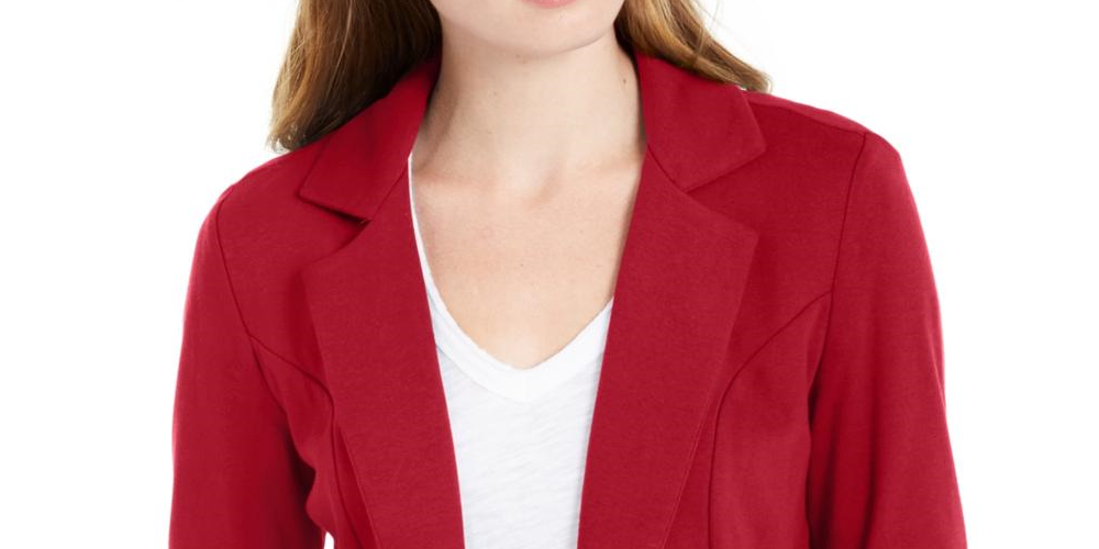 Blazer de malha feminino Maison Jules com manga 3/4, vermelho, tamanho extragrande