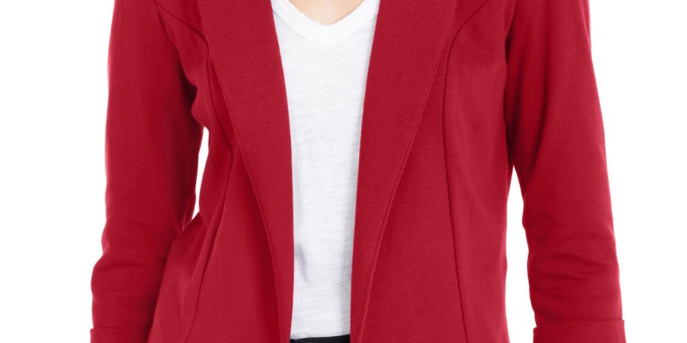 Blazer de malha feminino Maison Jules com manga 3/4, vermelho, tamanho extragrande
