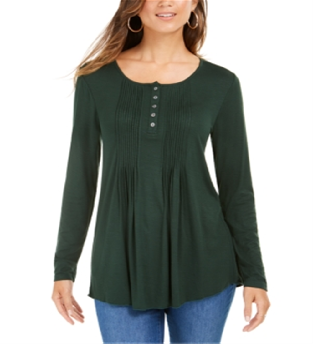 Blusa Pintuck Feminina Style &amp; Co Verde Tamanho Pequeno P