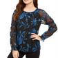 Blusa feminina Alfani Velvet Burnout com manga transparente e estampa floral azul, tamanho médio