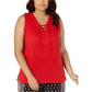 INC International Concepts Top feminino sem mangas com decote redondo e cadarço, tamanho pequeno, vermelho, médio