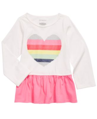 Camiseta Peplum de Algodão para Bebê Menina First Impressions com Coração Arco-Íris e Tamanho Branco 3-6M