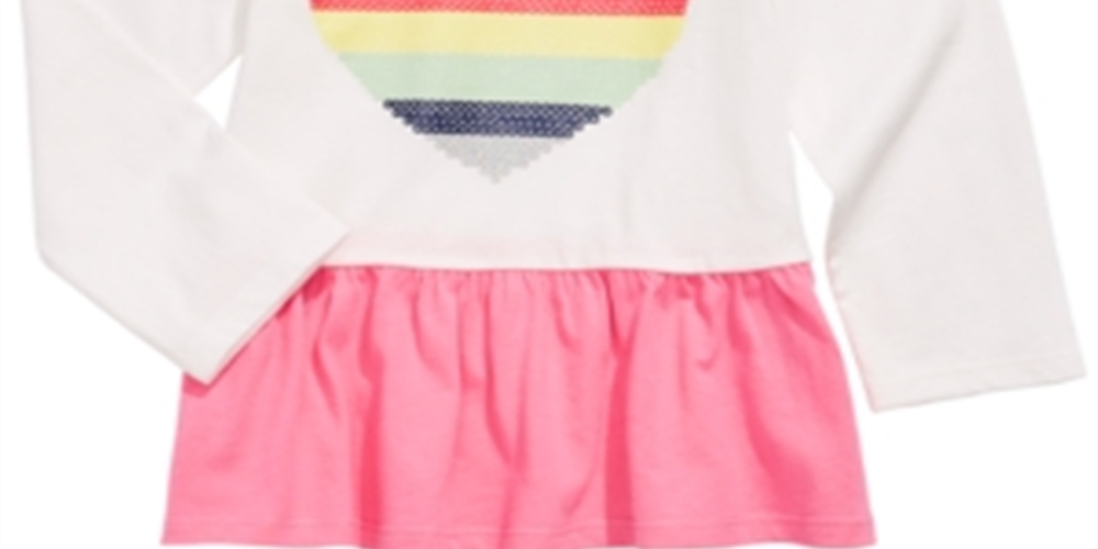 Camiseta Peplum de Algodão para Bebê Menina First Impressions com Coração Arco-Íris e Tamanho Branco 3-6M